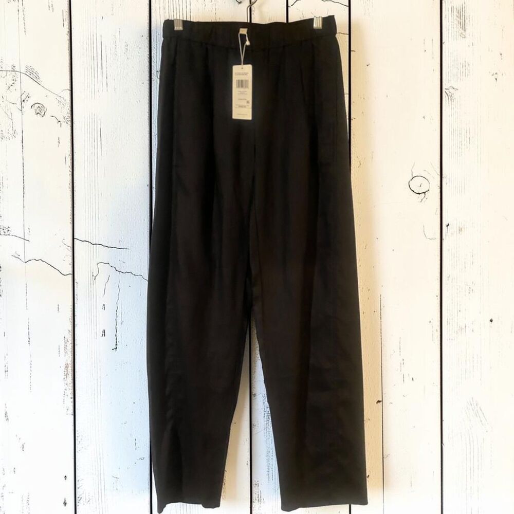 NWT Eileen Fisher Black 100% Organic Linen Tapered Ankle Pants Size XXS